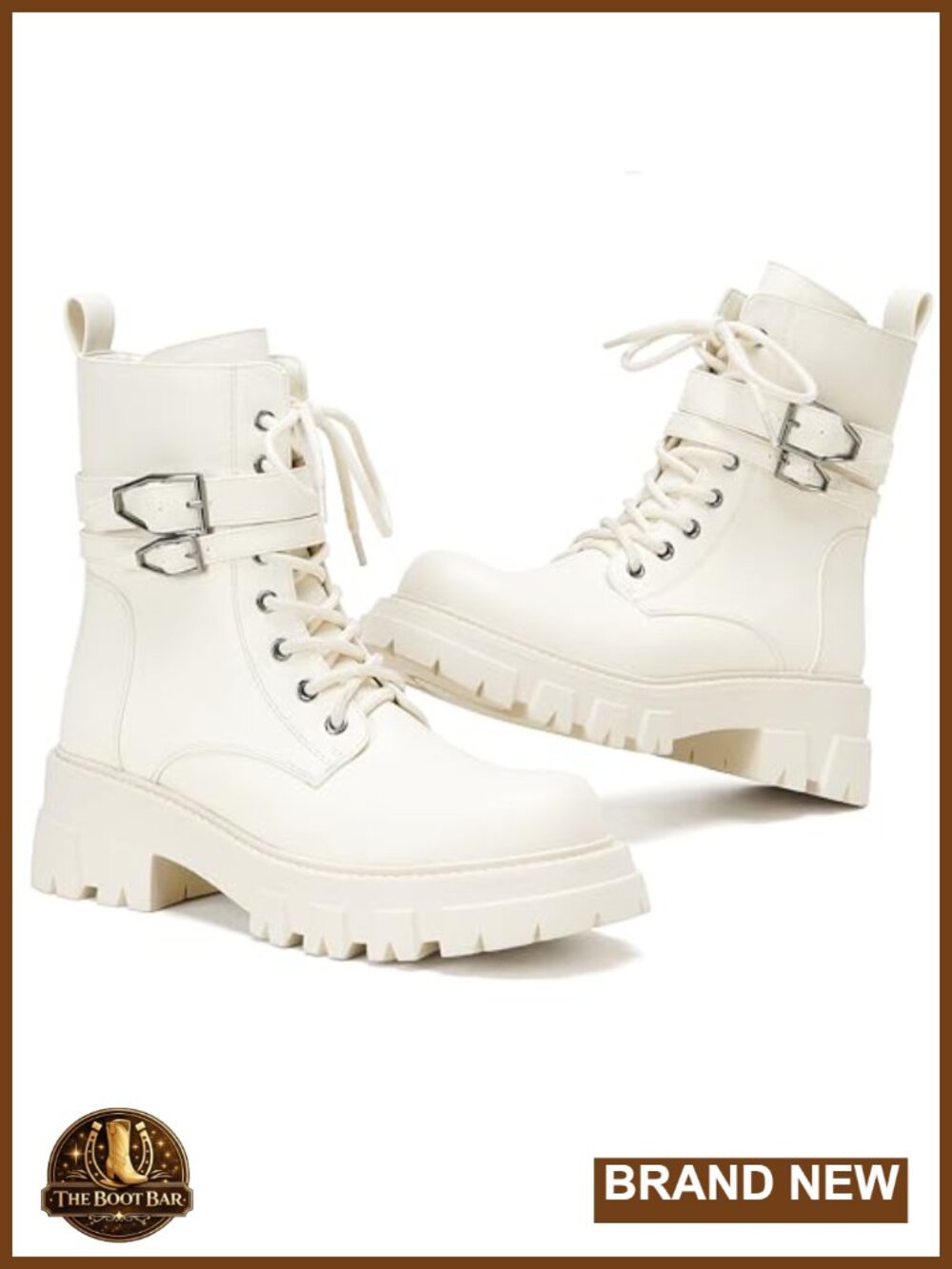 Women's Combat Boots Vegan Leather Ankle Boots Lug Sole Lace-Up